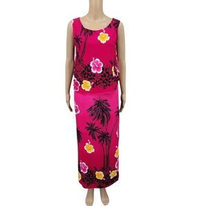 Hibiscus Collection Hawaii Floral Pink Maxi Wrap Skirt and Tank Top Matching Set